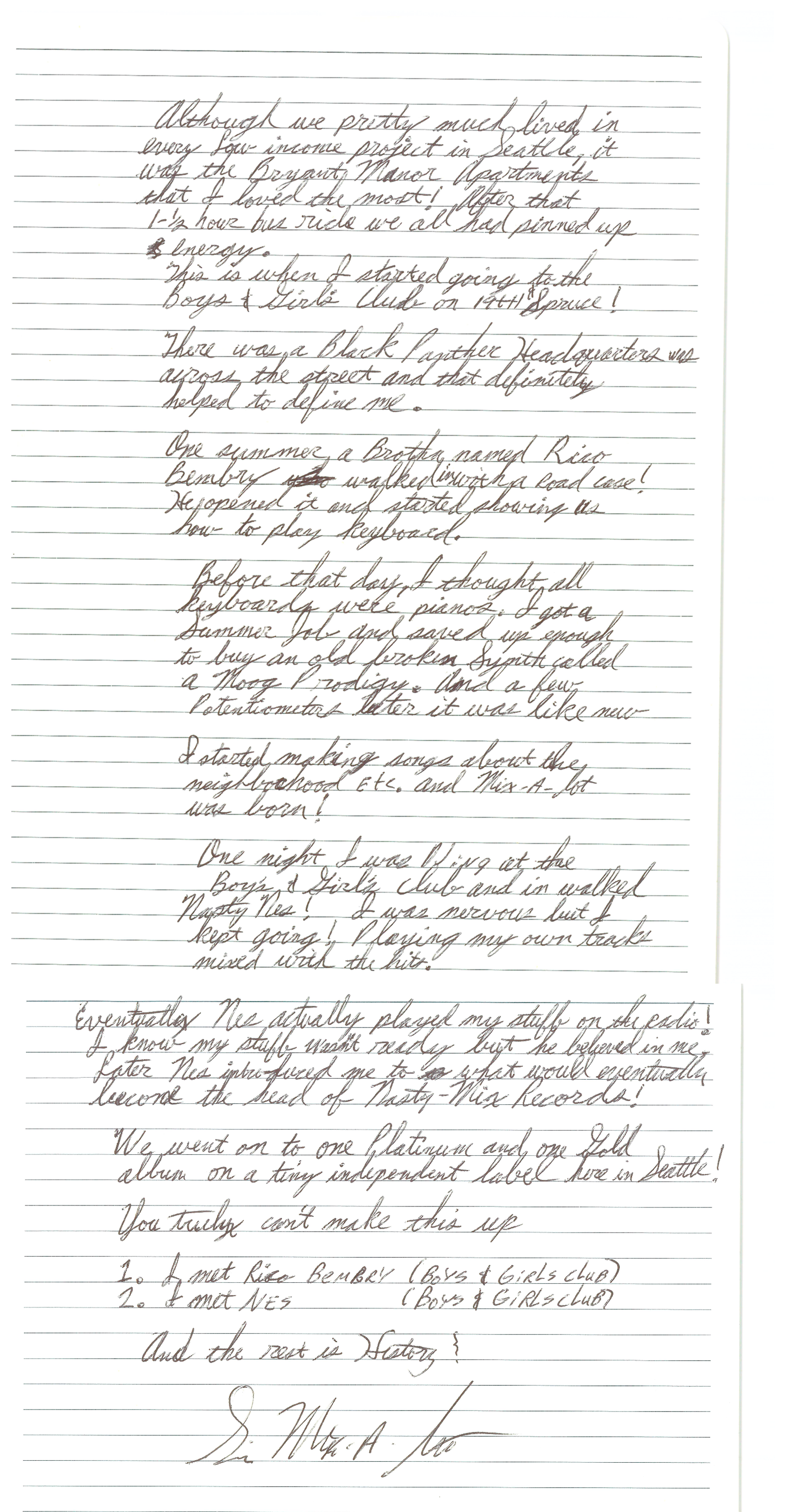 hand written letter that corresponds with the transcript