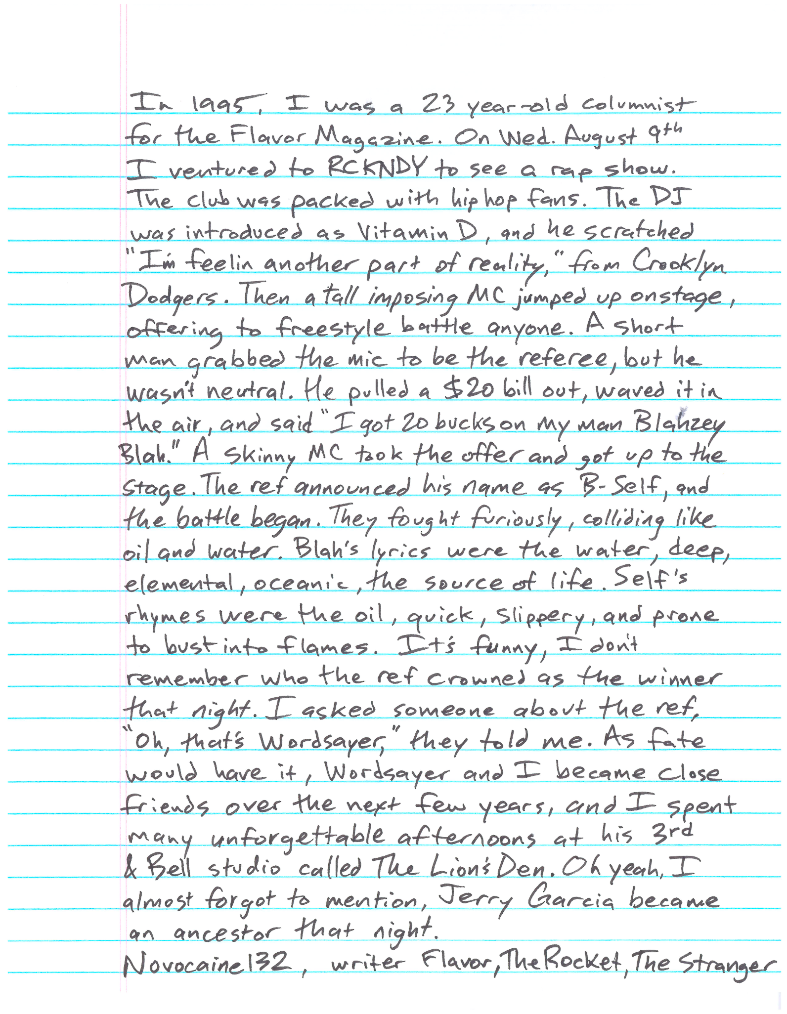 hand written letter that corresponds with the transcript