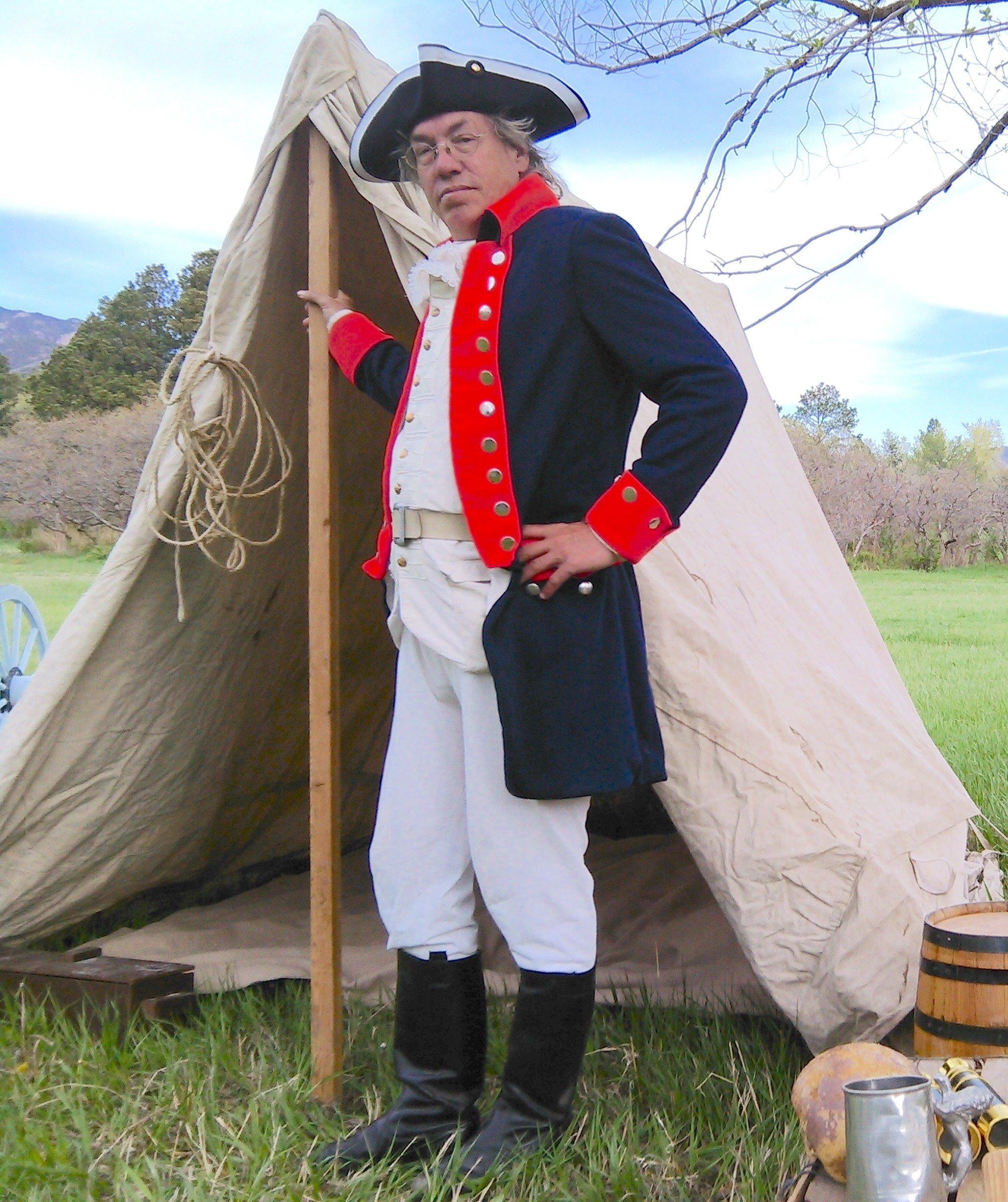 Darrell Osburn as a Revolutionary War Officer, standing in front of a military tent.