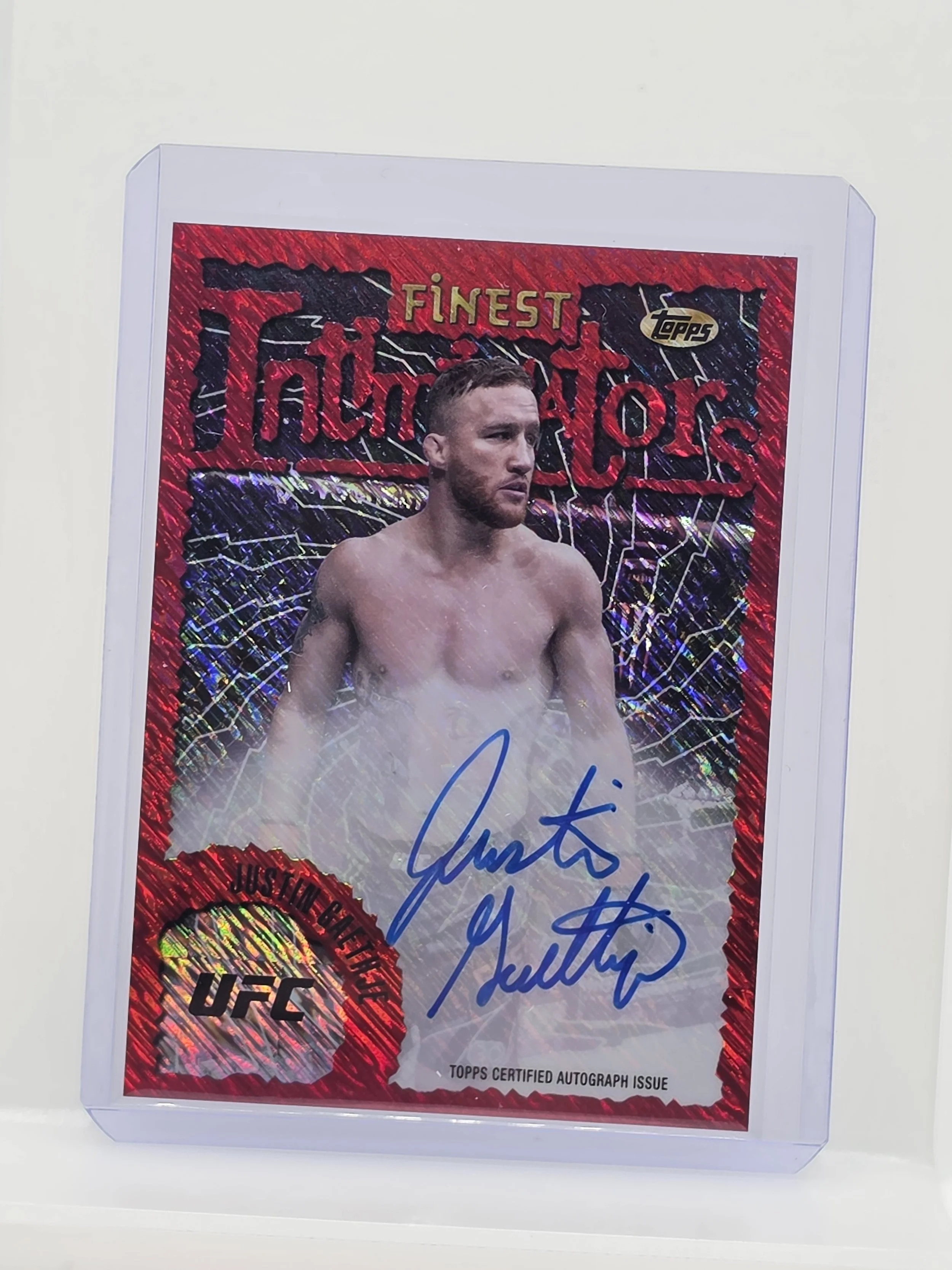 Justin Gaethje 2024 Topps Finest Intimidators Red Shimmer Auto