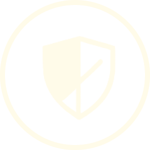 A shield emblem with a diagonal line cutting across it, enclosed within a black circle.