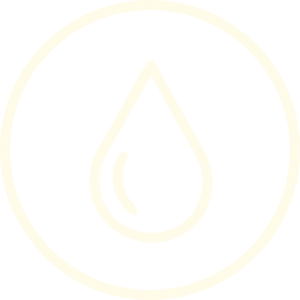 A black and white icon of a water droplet enclosed in a circle.