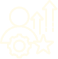 Abstract icon with upward arrow, gear, and spark, representing growth, innovation, or progress.