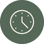 A simple white clock showing 3:00 on a dark green background.