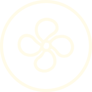 Pink flower with five petals inside a white circle.