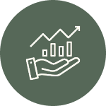 Hand holding a graph with upward trending arrow and bar chart on a green background