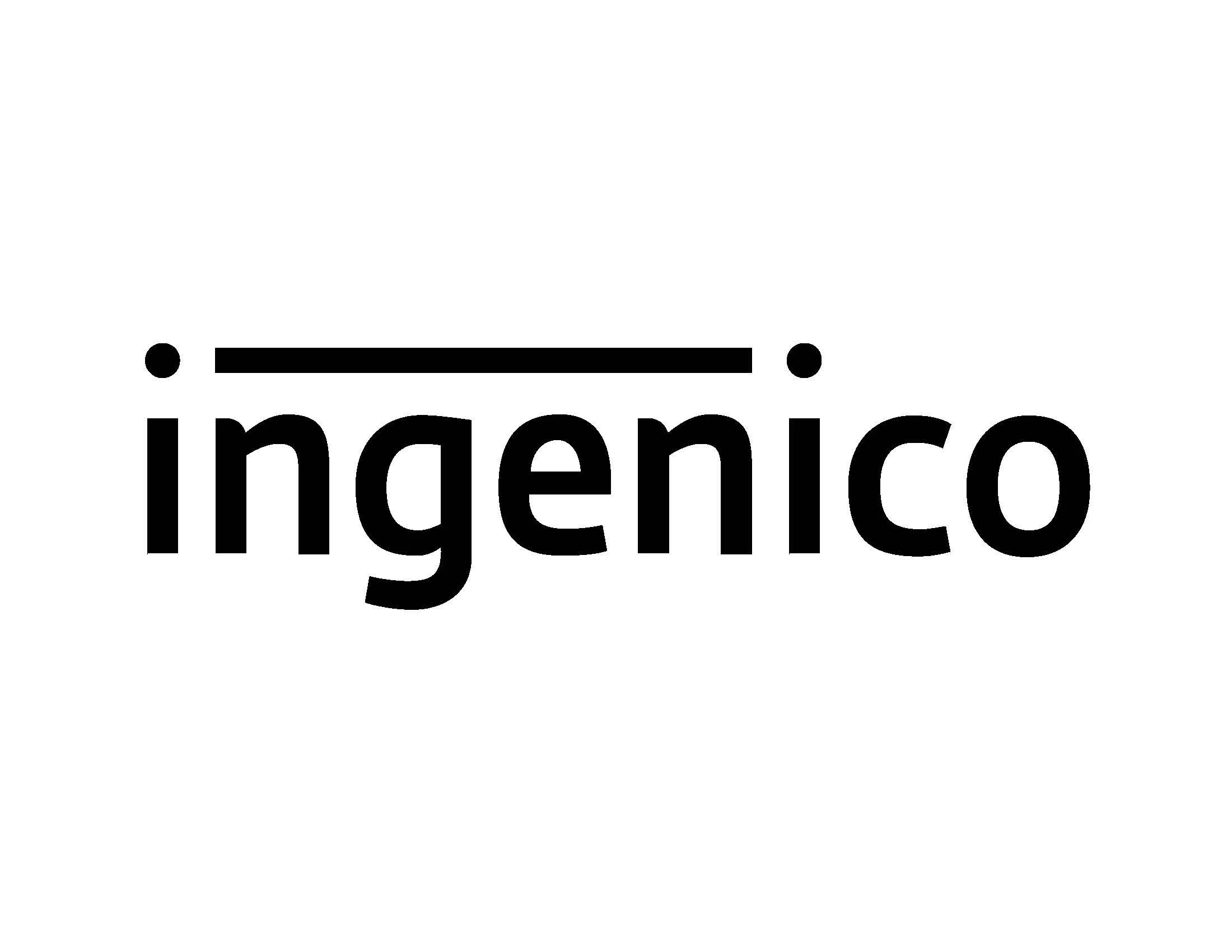 Bold black logo with the word 'ingenico' in lowercase, with a horizontal line above the letter 'g'.