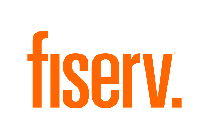 FiserV logo in orange text on black background