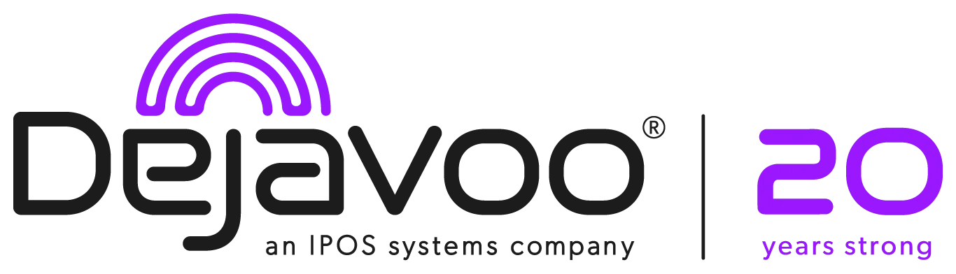 Deavoc 20 years strong logo with black text, purple rainbow above, purple number 20, and purple slogan below.