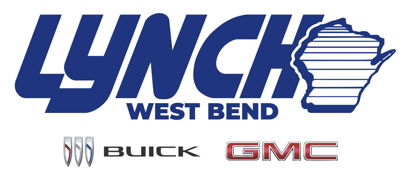 Lynch West Bend logo with the outline of Wisconsin, Buick and GMC logos at the bottom.