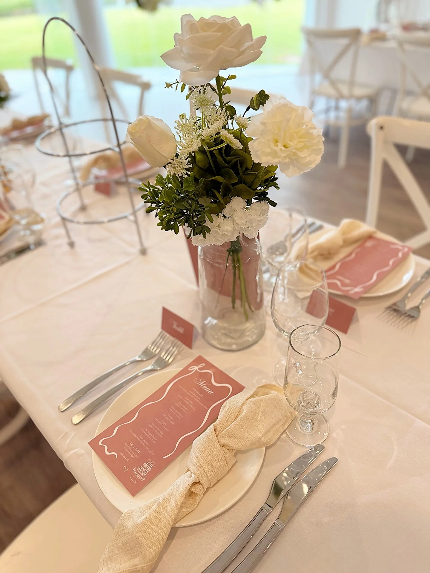 70 years worth celebrating ✨

A beautiful milestone celebration styled with soft, elegant details throughout.

Accompanying the floating floral installation were table details. 
Delicate menus, soft linen napkins and more florals creating the perfect