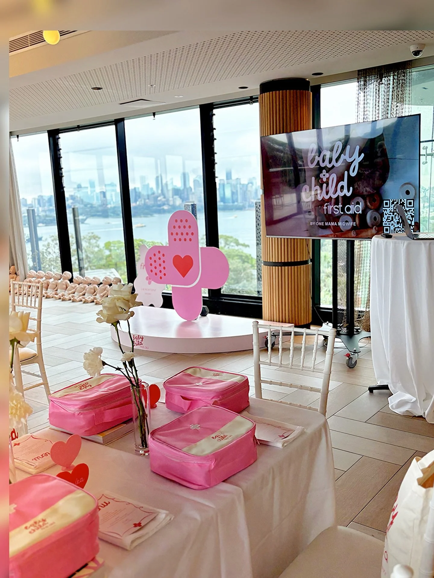 A statement stage moment for Baby &amp; Child First Aid.

A custom-built pink platform featuring the brand logo across the front face, paired with their logo bandaid made into an oversized prop and heart feature backdrop to quite literally bring the 