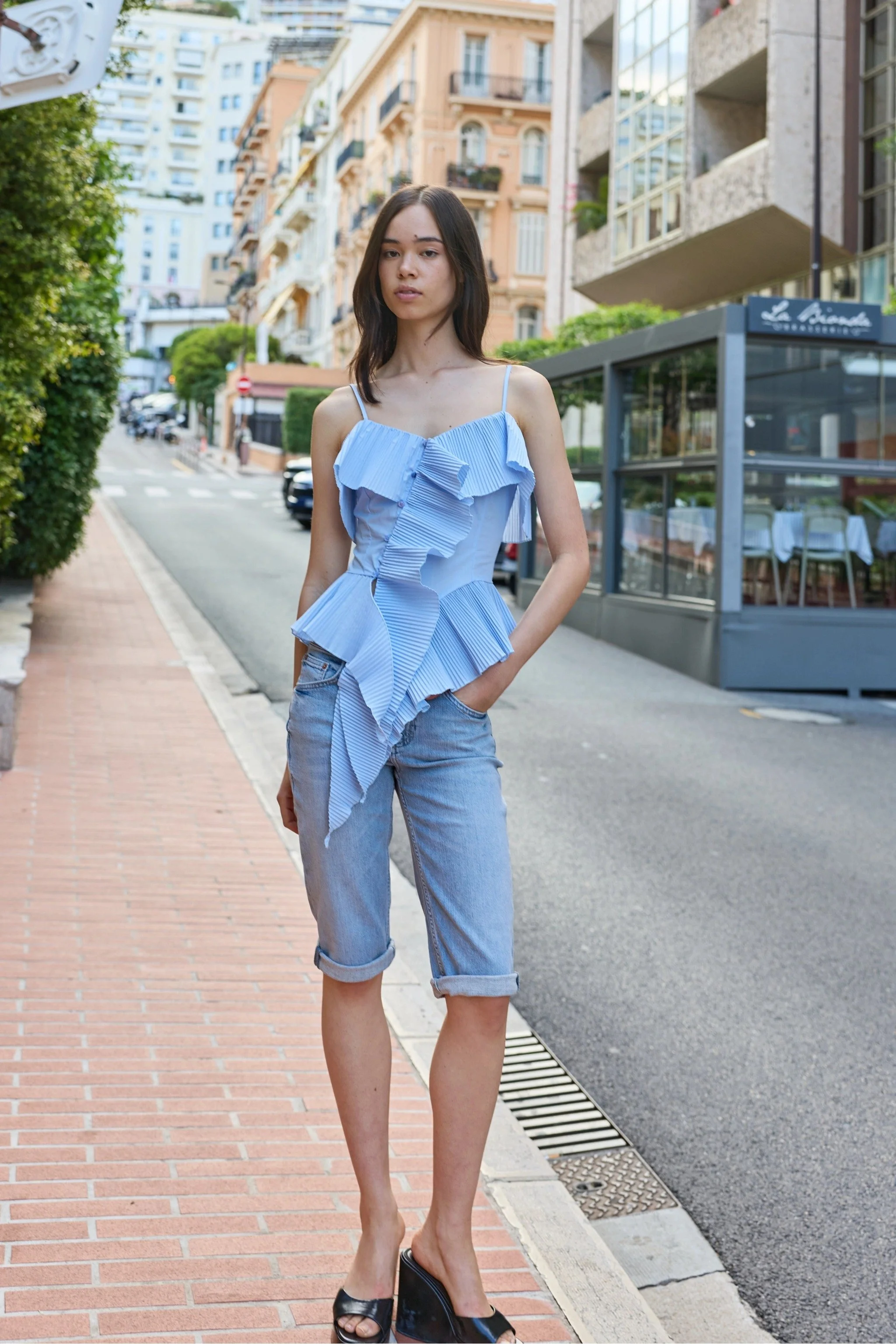 Architectural Pleated Top - Baby Blue