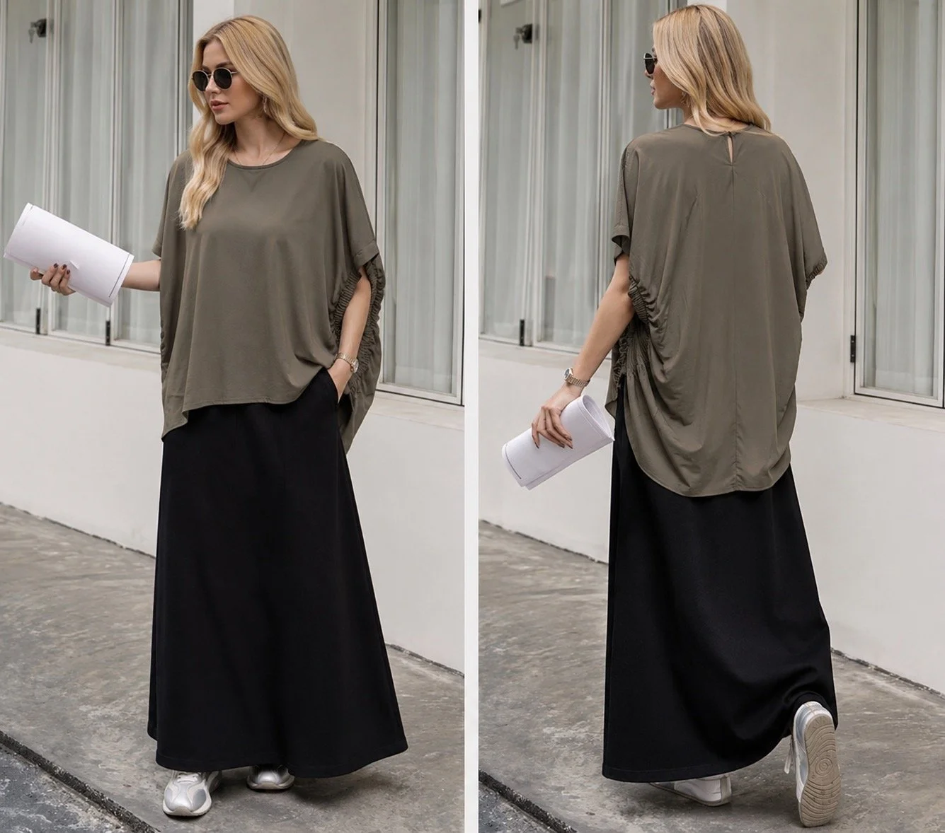 Oversized Khaki Drape Top