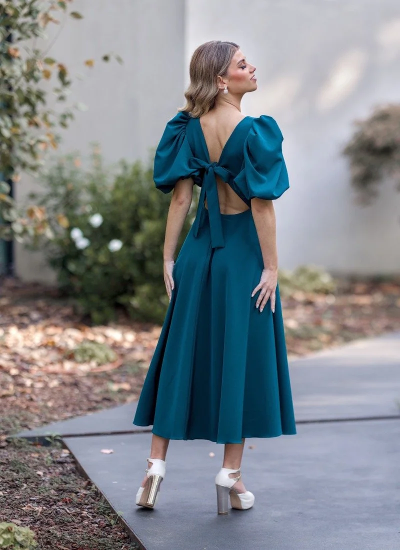 Open Back Midi Dress - Green