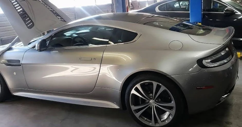 Aston Martin undergoing routine maintenance and annual service  at Chucks Auto Shop Inc. in Bend Oregon