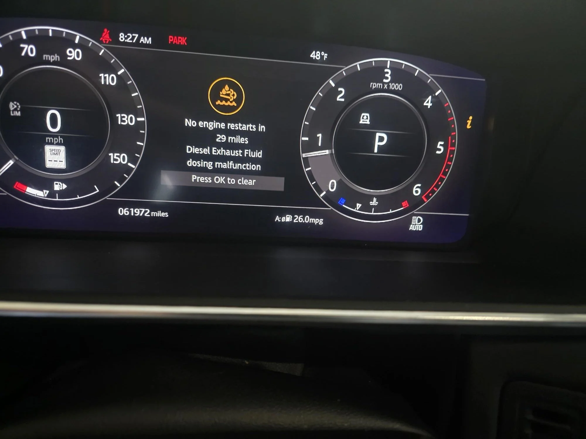 a Land Rover with 29 miles remaining before the vehicles selective catalyst reduction system inhibits vehicle start being diagnose at Chucks Auto Shop Inc. in Bend Oregon