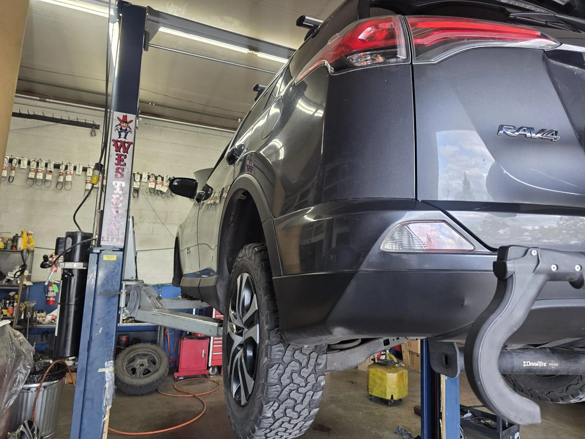 Toota Rav 4 getting an oil change and brake job at Chucks Auto Shop Inc. in Bend Oregon