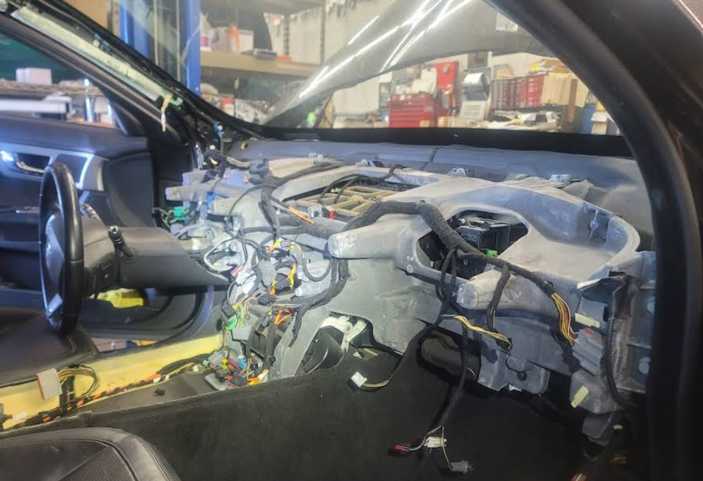 Jaguar XF having AC evaporator core replaced which requires the removal of the entire dashboard