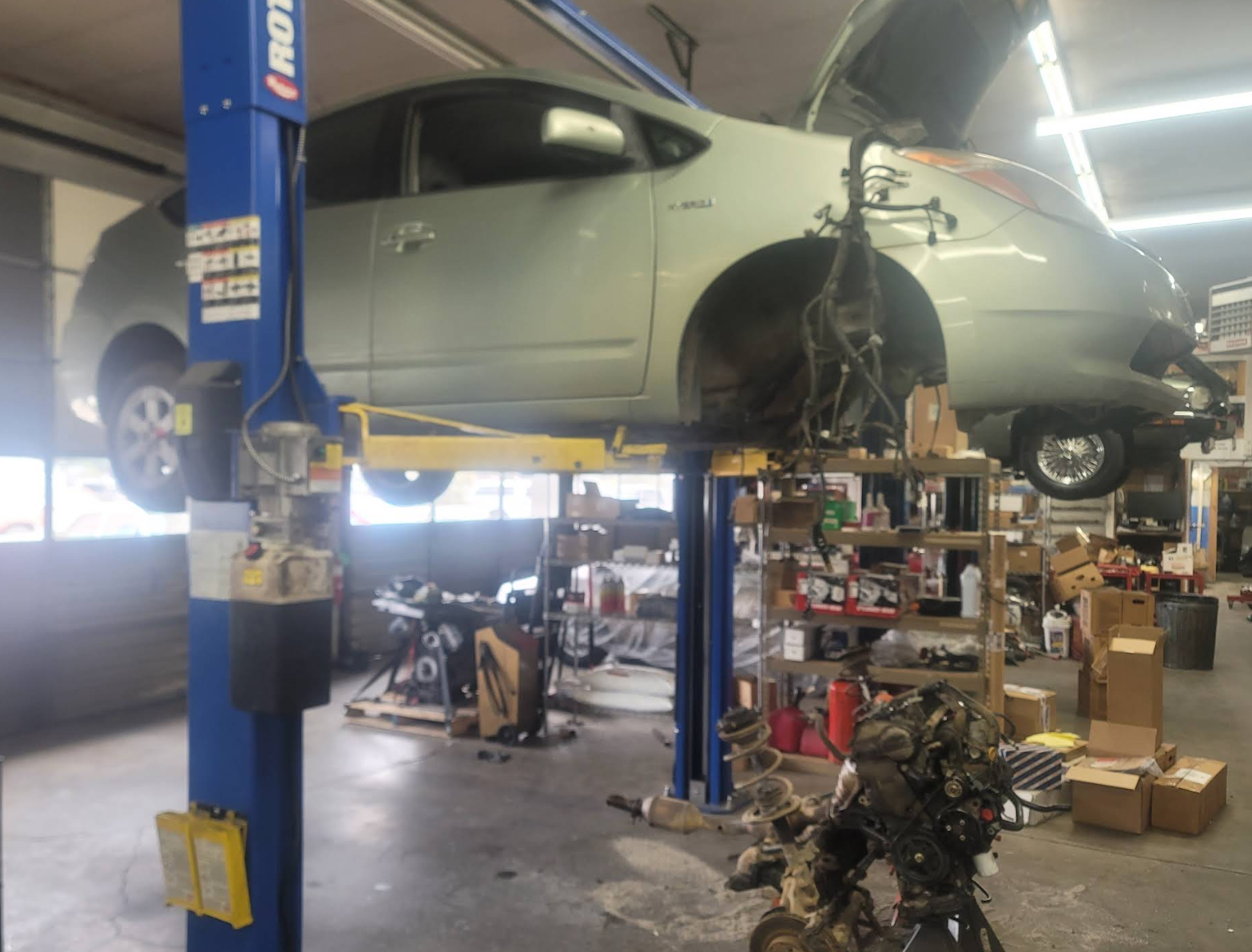 Toyota Prius having its ICE replaced at Chucks Auto Shop Inc. in Bend Oregon
