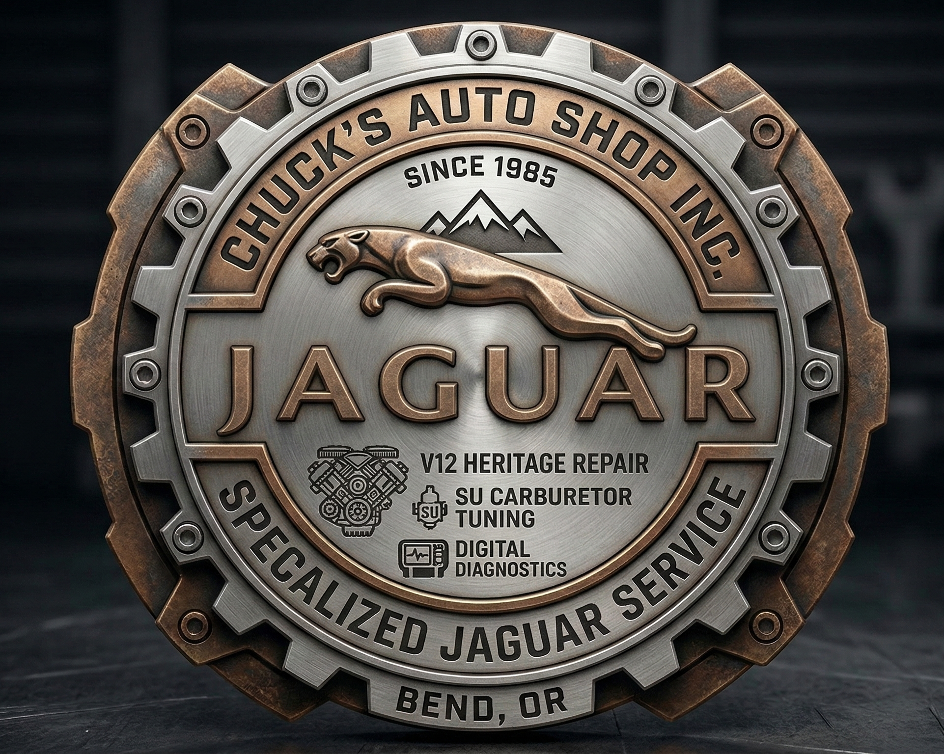 Chucks Auto Shop Inc. Proprietary and official badge for Jaguar Cars Ltd.