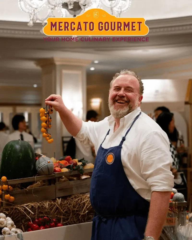 Italian food producer holding fresh tomatoes Hong Kong – farm to table gourmet event