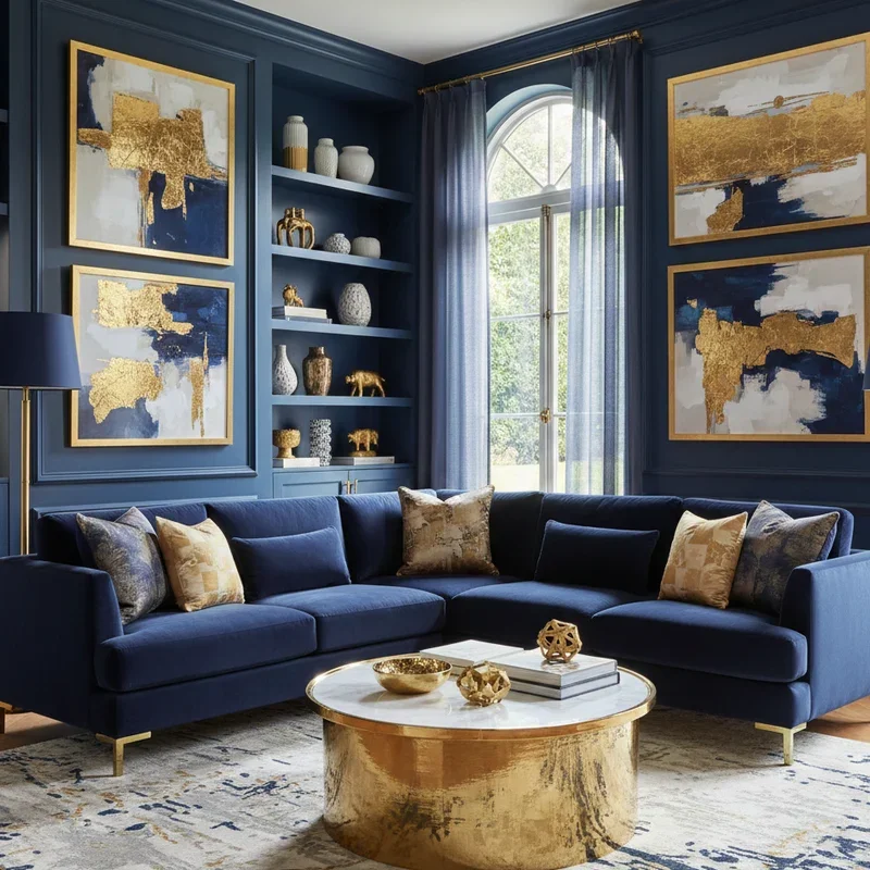 15 Navy Blue and Gold Living Room Ideas for Glam Style