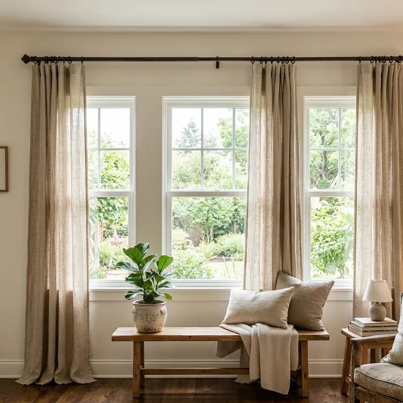3 Window Living Room Curtain Ideas