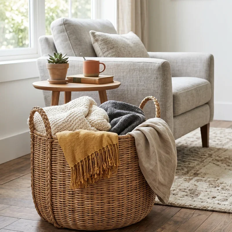 Blanket Basket for Living Room Ideas