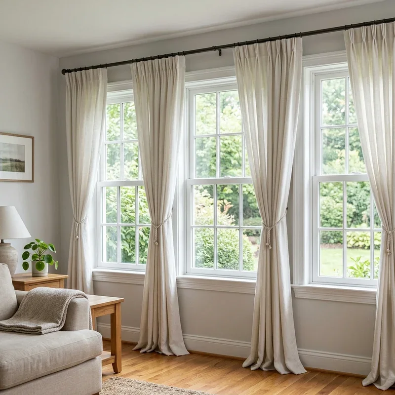 3 Window Living Room Curtain Ideas