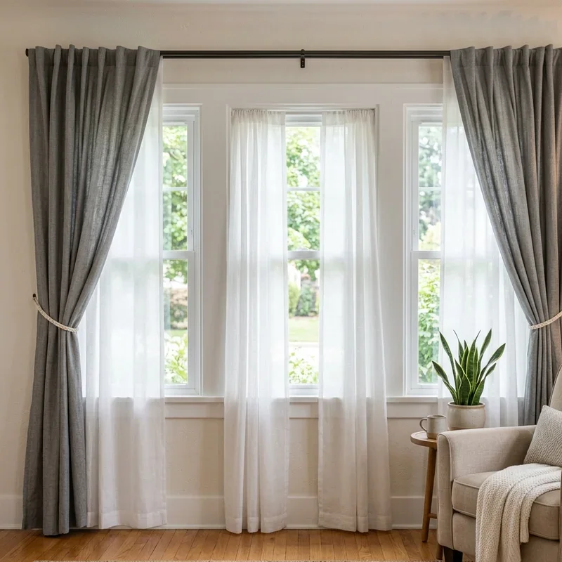 3 Window Living Room Curtain Ideas