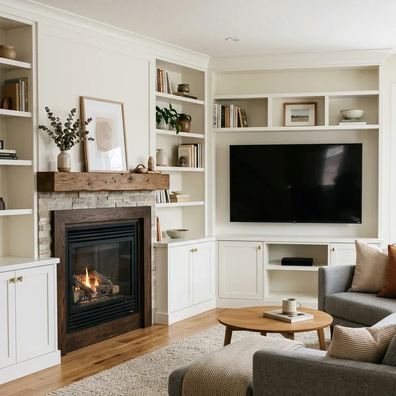 Corner Fireplace and TV Living Room Decorating Ideas