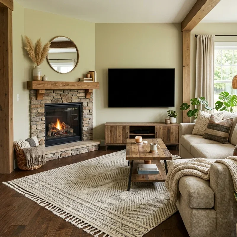 Corner Fireplace and TV Living Room Decorating Ideas
