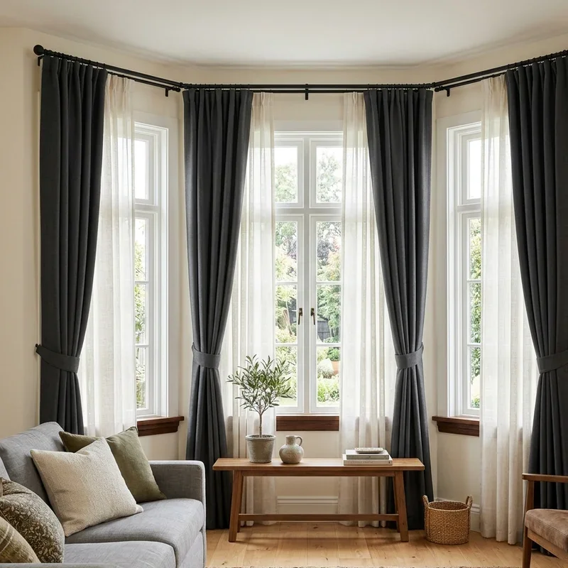3 Window Living Room Curtain Ideas