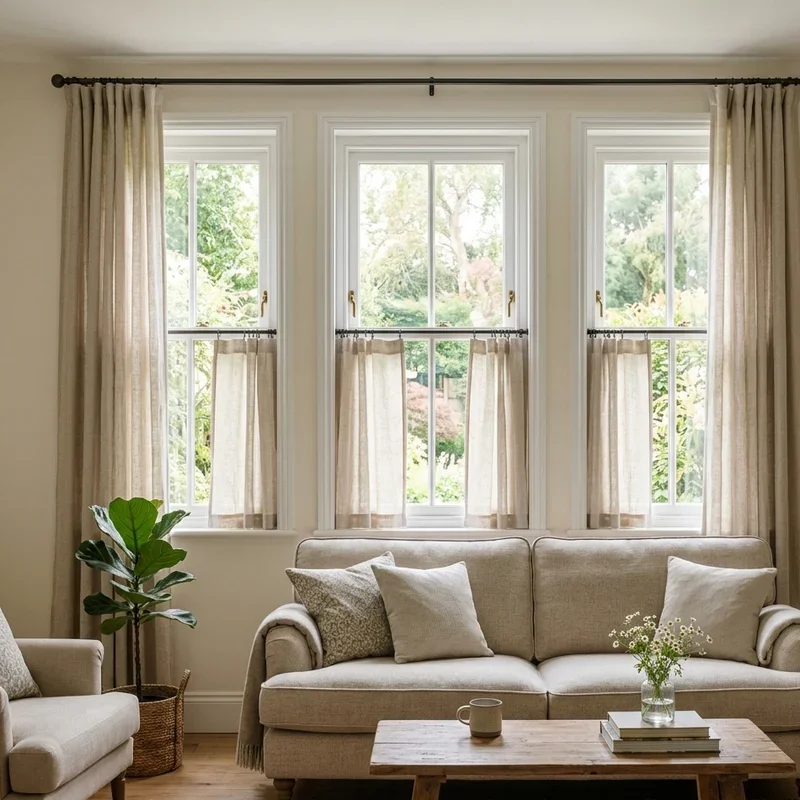 3 Window Living Room Curtain Ideas