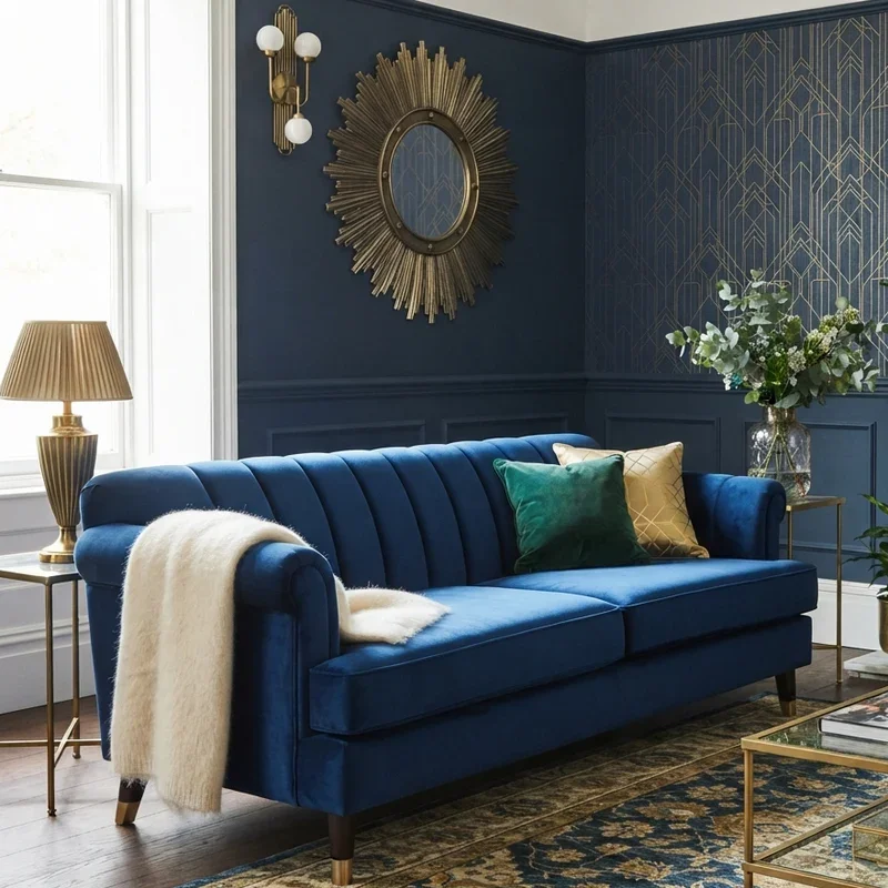 Blue Velvet Sofa Living Room Ideas