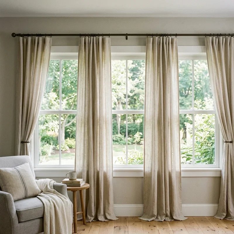3 Window Living Room Curtain Ideas