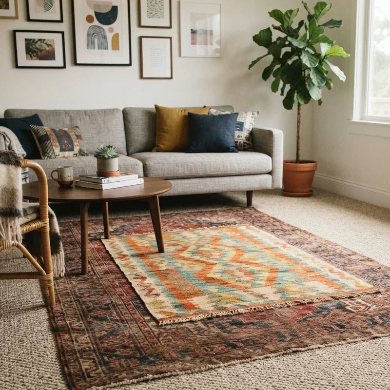 Rug on Carpet Living Room Ideas