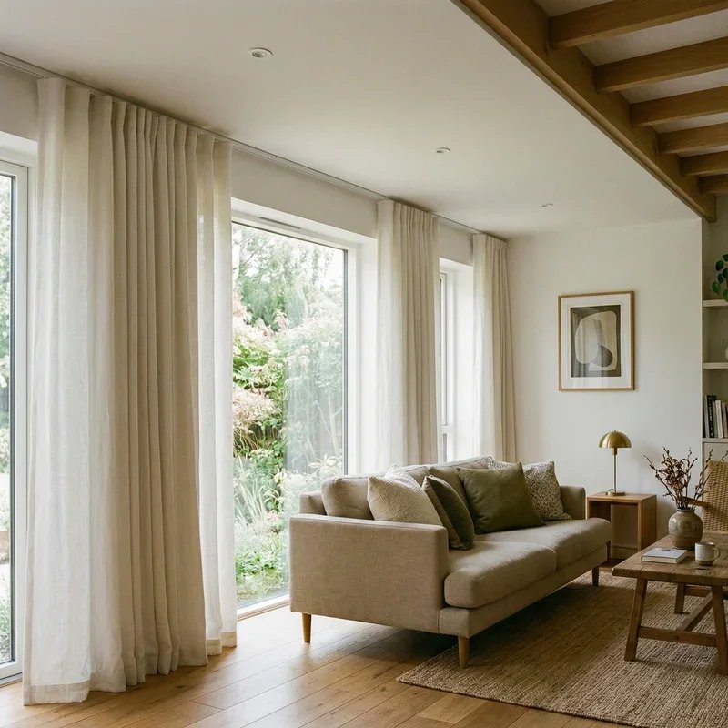 Lightweight curtains in a low-ceilinged living room