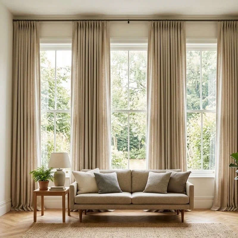 3 Window Living Room Curtain Ideas