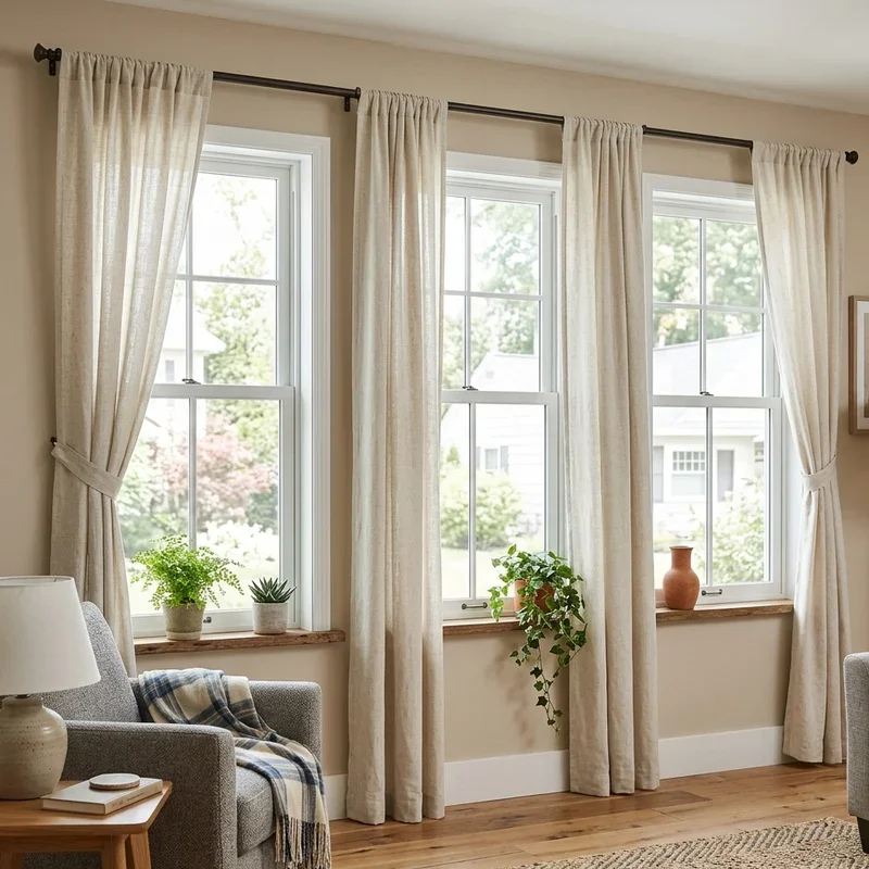 3 Window Living Room Curtain Ideas