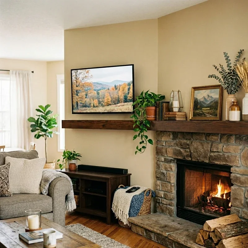 Corner Fireplace and TV Living Room Decorating Ideas