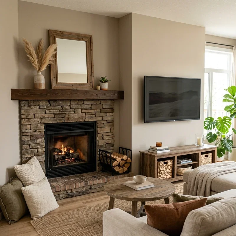 Corner Fireplace and TV Living Room Decorating Ideas