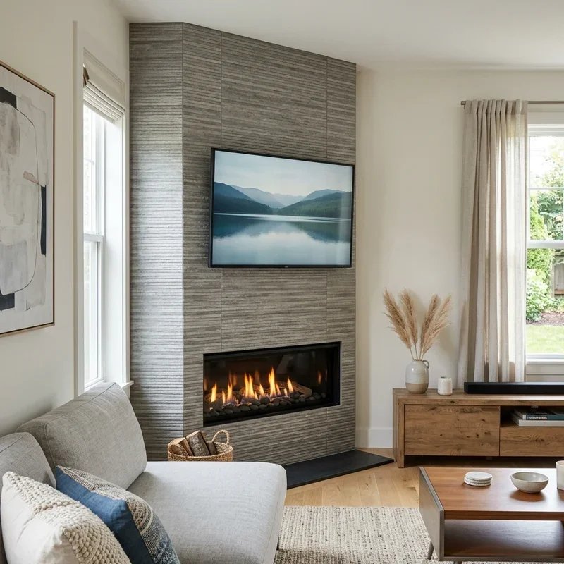Corner Fireplace and TV Living Room Decorating Ideas