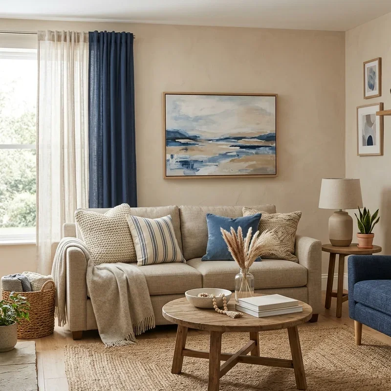 Beige and Blue Living Room Ideas