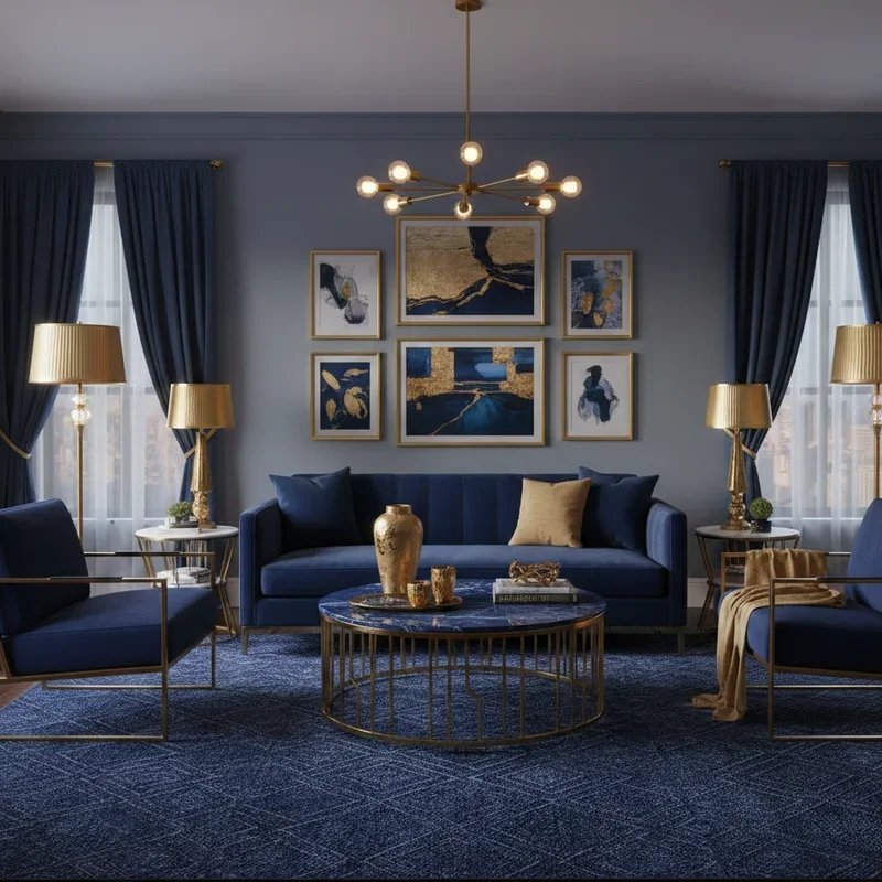 Navy Blue and Gold Living Room Ideas