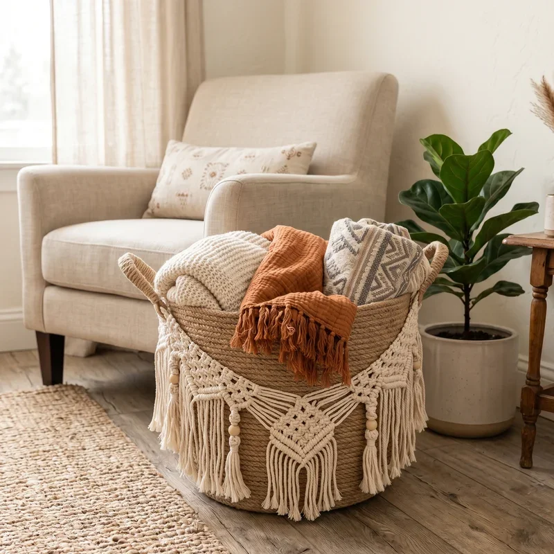 Blanket Basket for Living Room Ideas