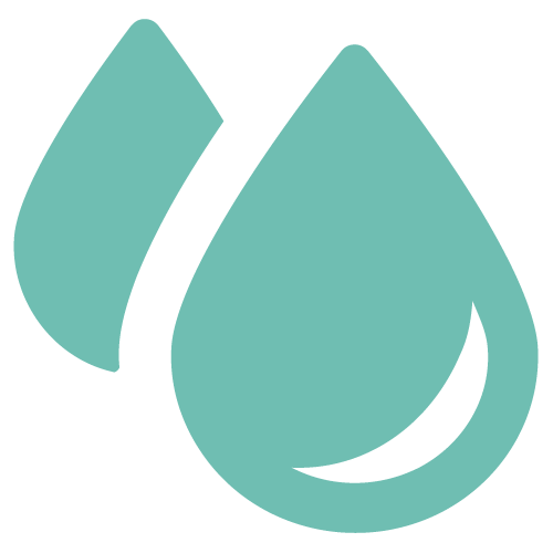 A stylized water droplet icon with a small leaf shape attached at the top.