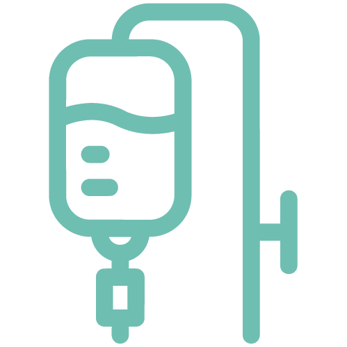Line drawing of an intravenous (IV) drip setup with a bag and tubing.