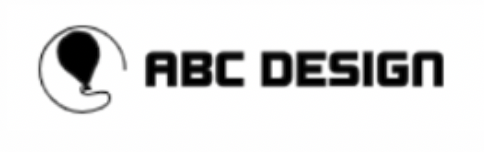 Logo mit einer schwarzen Ballon-Illustration in einem Kreis neben dem Text 'ABC Design' in Schwarz.